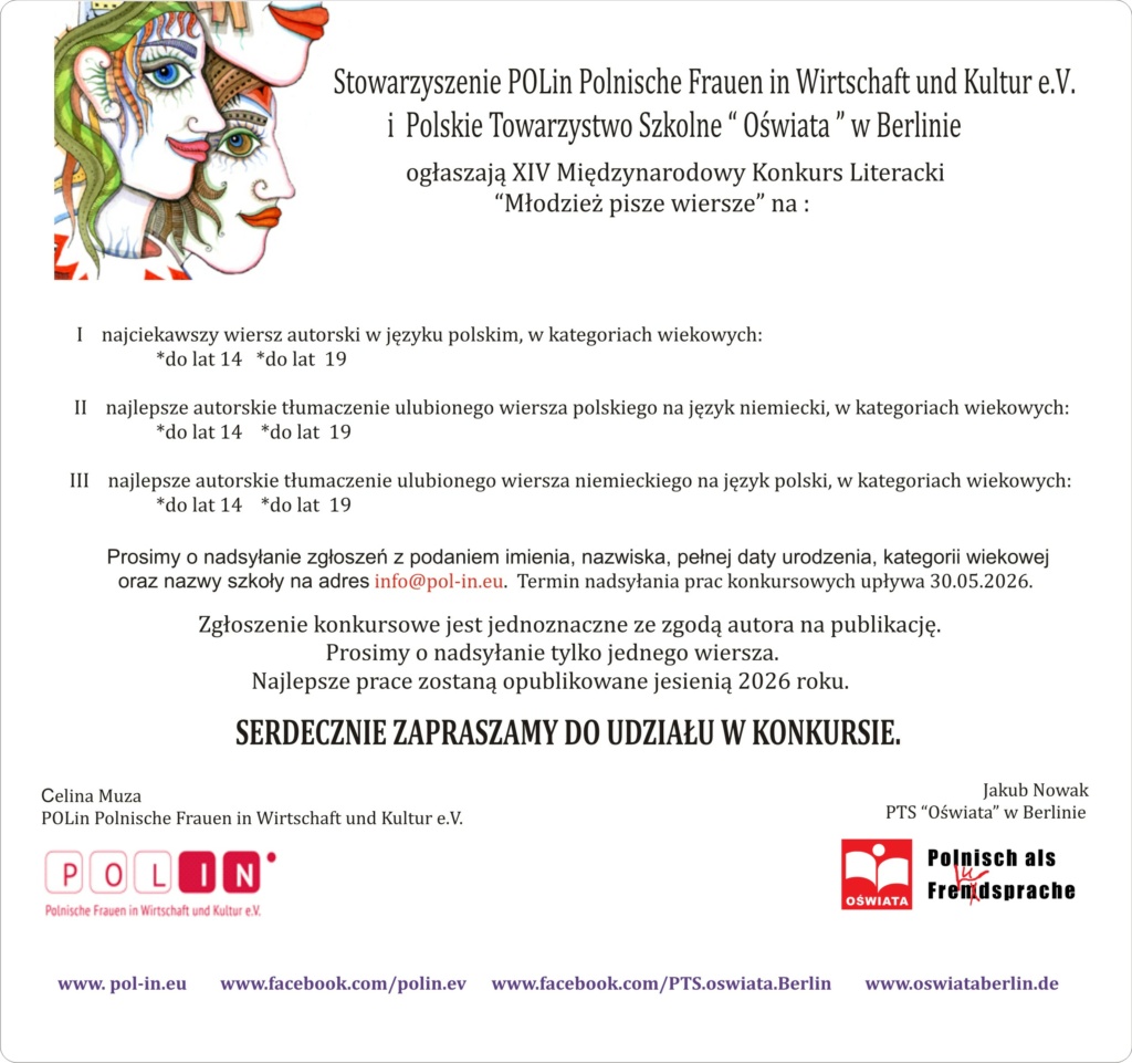 {:pl}Ogłaszamy XIV Konkurs Literacki{:}{:de}Wir kündigen den XIV. Literaturwettbewerb an.{:}